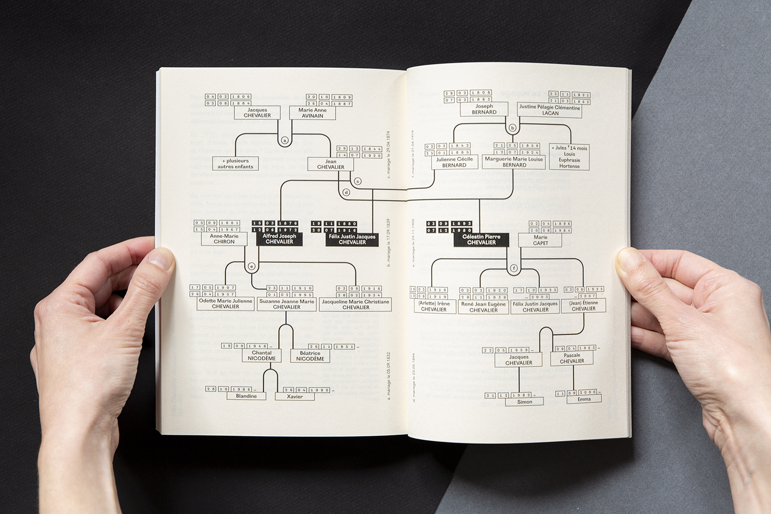 blandine dupas design graphique conception graphique du livre felix chevalier chasseur alpin photographie double page arbre genealogique