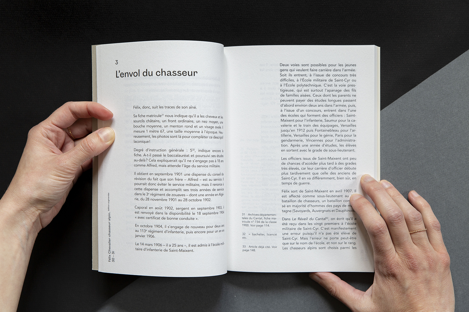 blandine dupas design graphique conception graphique du livre felix chevalier chasseur alpin photographie double page du livre partie romancee