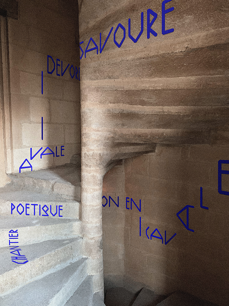 blandine dupas design graphique proposition de declinaison dans l espace sur parois escalier classe  pour appel d offres identite graphique maison de la poesie de nantes