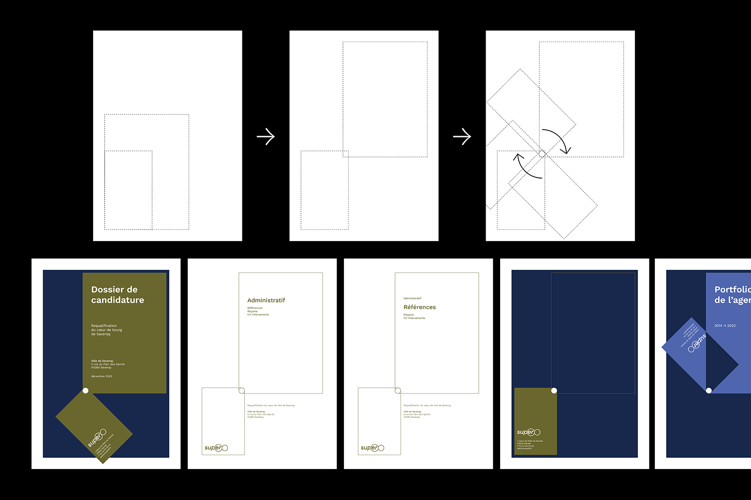 blandine dupas design graphique identite visuelle agence urbanisme paysage super 8 visuel de principe de construction graphique des intercalaires et pages de garde dossier de candidature type