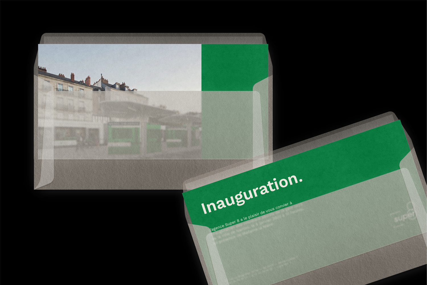 blandine dupas design graphique identite visuelle agence urbanisme paysage super 8 visuel d enveloppe avec invitation a l inauguration d un projet livre de l agence