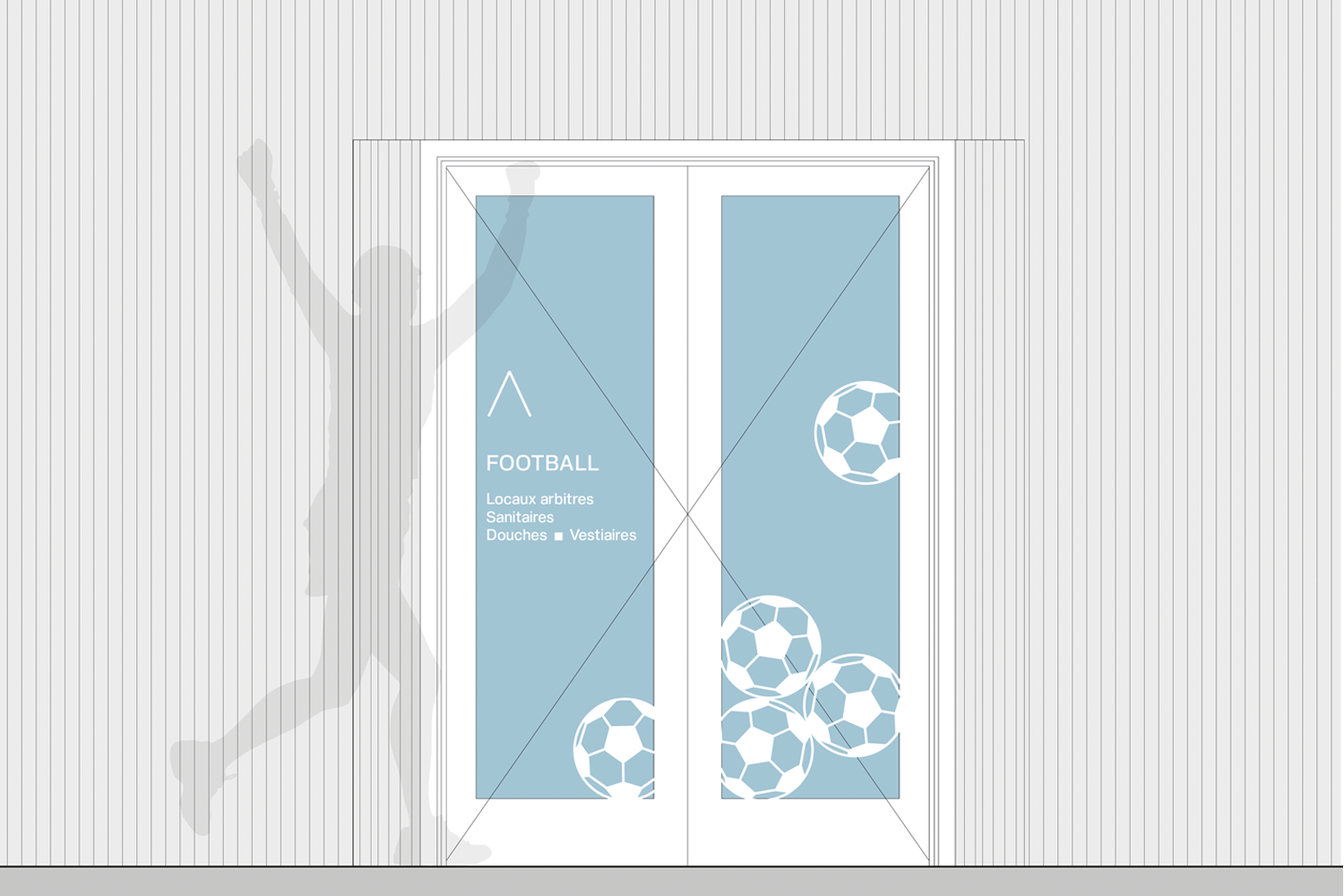 blandine dupas design graphique signaletique complexe sportif michel castaing visuel de la signaletique en facade des locaux football